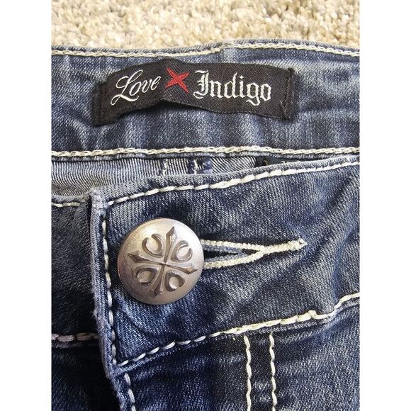 Love Indigo Women's Boot Cut Denim Jeans Distressed Embellished Pockets Size 12 - Picture 11 of 16